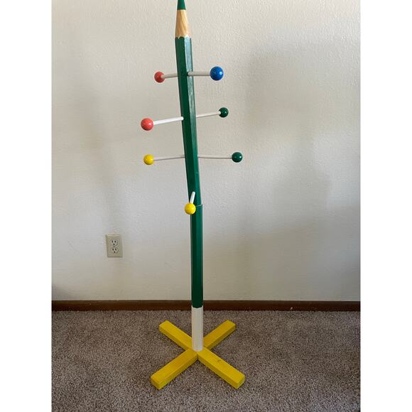 Green Colored Pencil Kid Coat Rack Vintage